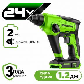 Аккумуляторный перфоратор Greenworks GD24SDS1K2 б/щ, 1,2 Дж, 24v (АКБ 1х2Ah, З/У) Аккумуляторный перфоратор Greenworks GD24SDS1K2 б/щ, 1,2 Дж, 24v (АКБ 1х2Ah, З/У)