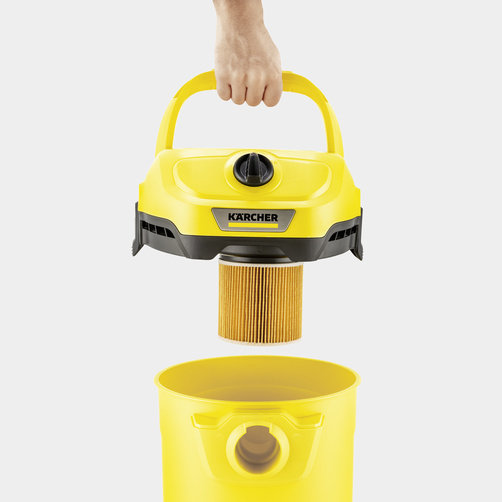 Хозяйственный пылесос Karcher WD 2 Plus V-12/4/18/C - <h3>Неразборный патронный фильтр</h3>
Для чередования операций влажной и сухой уборки без замены фильтра. Простые установка и отсоединение фильтра путем поворота, без использования дополнительного фиксирующего элемента.